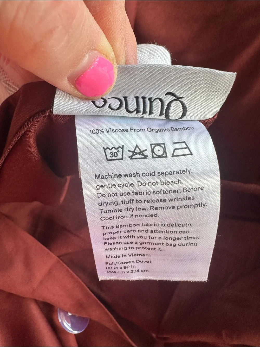 NWOT Quince Full Queen Duvet Only Organic Bamboo Burgundy